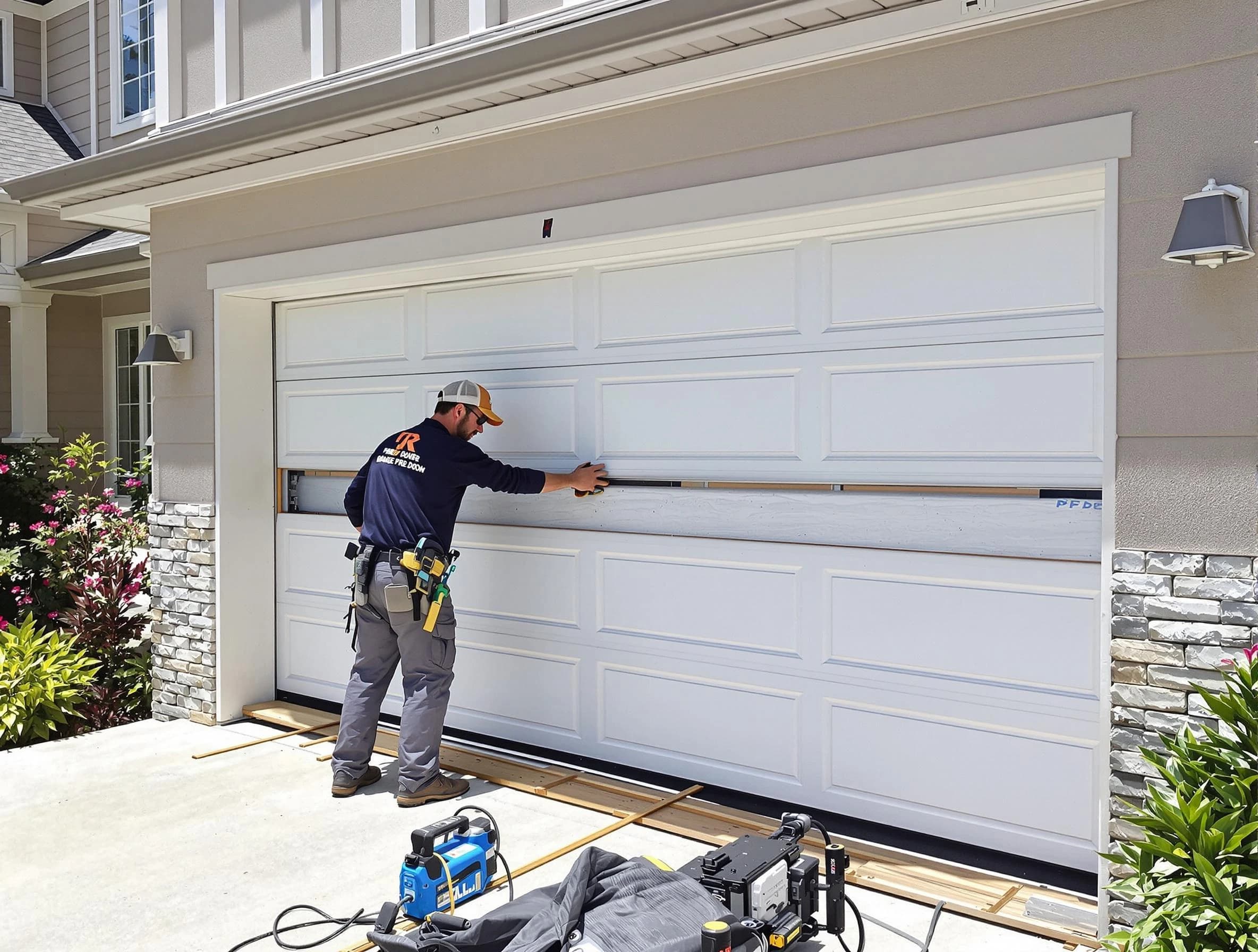 Belleville Garage Door Repair team performing complete garage door replacement at Belleville residence