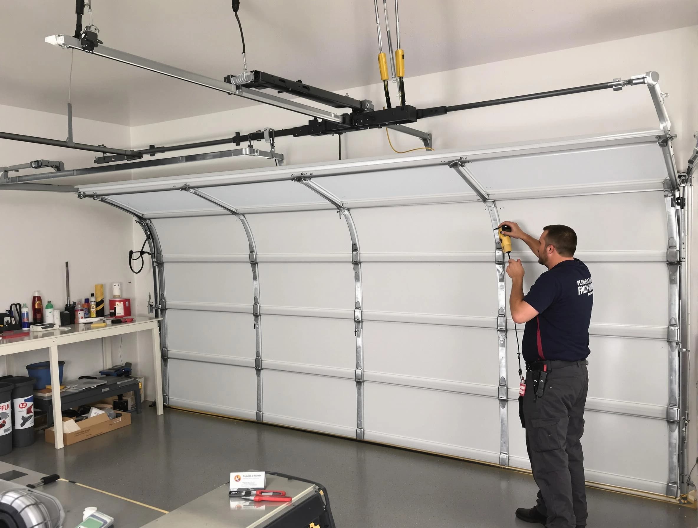 Belleville Garage Door Repair certified technician performing overhead door system repair in Belleville