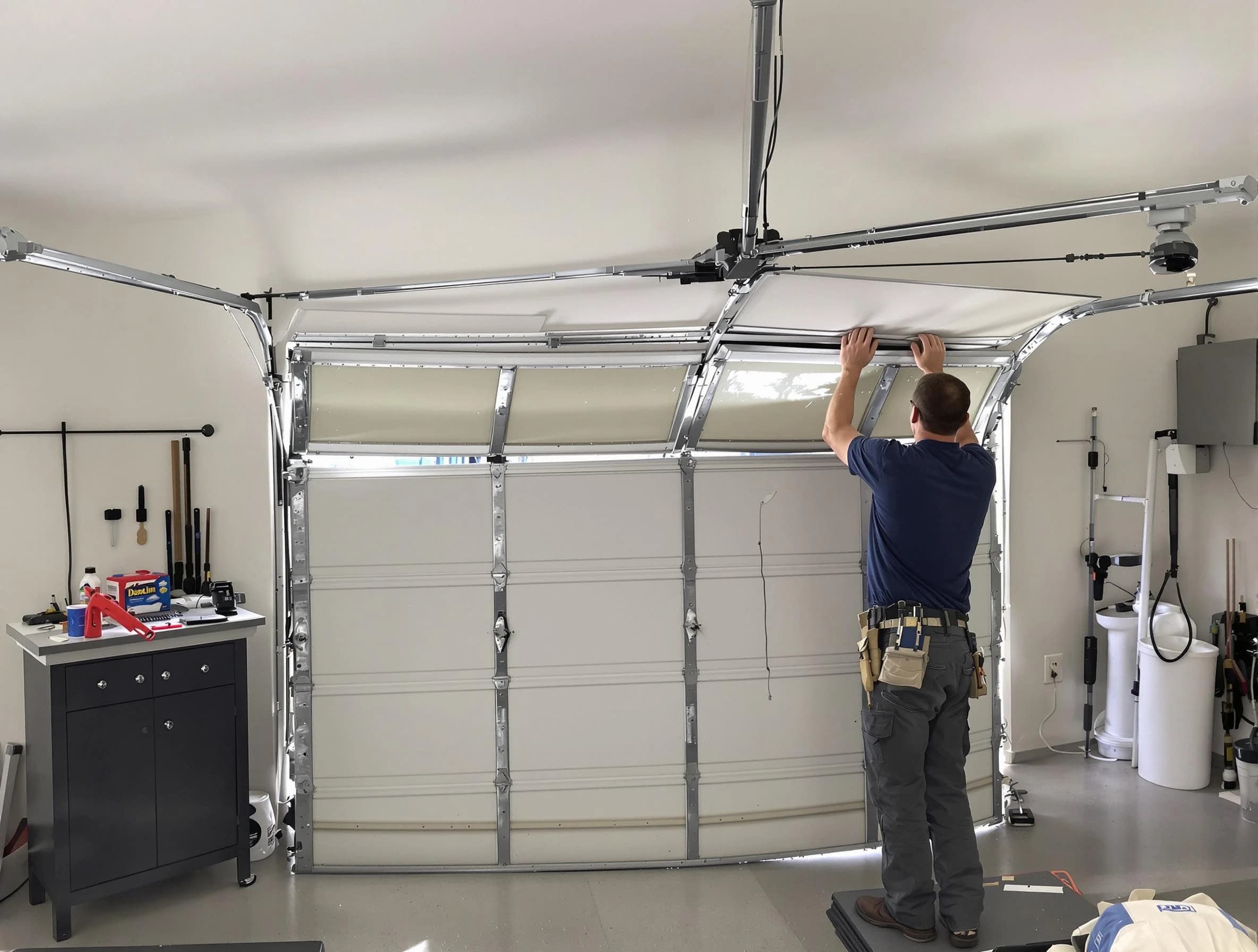Belleville Garage Door Repair specialist performing precise section replacement on Belleville garage door