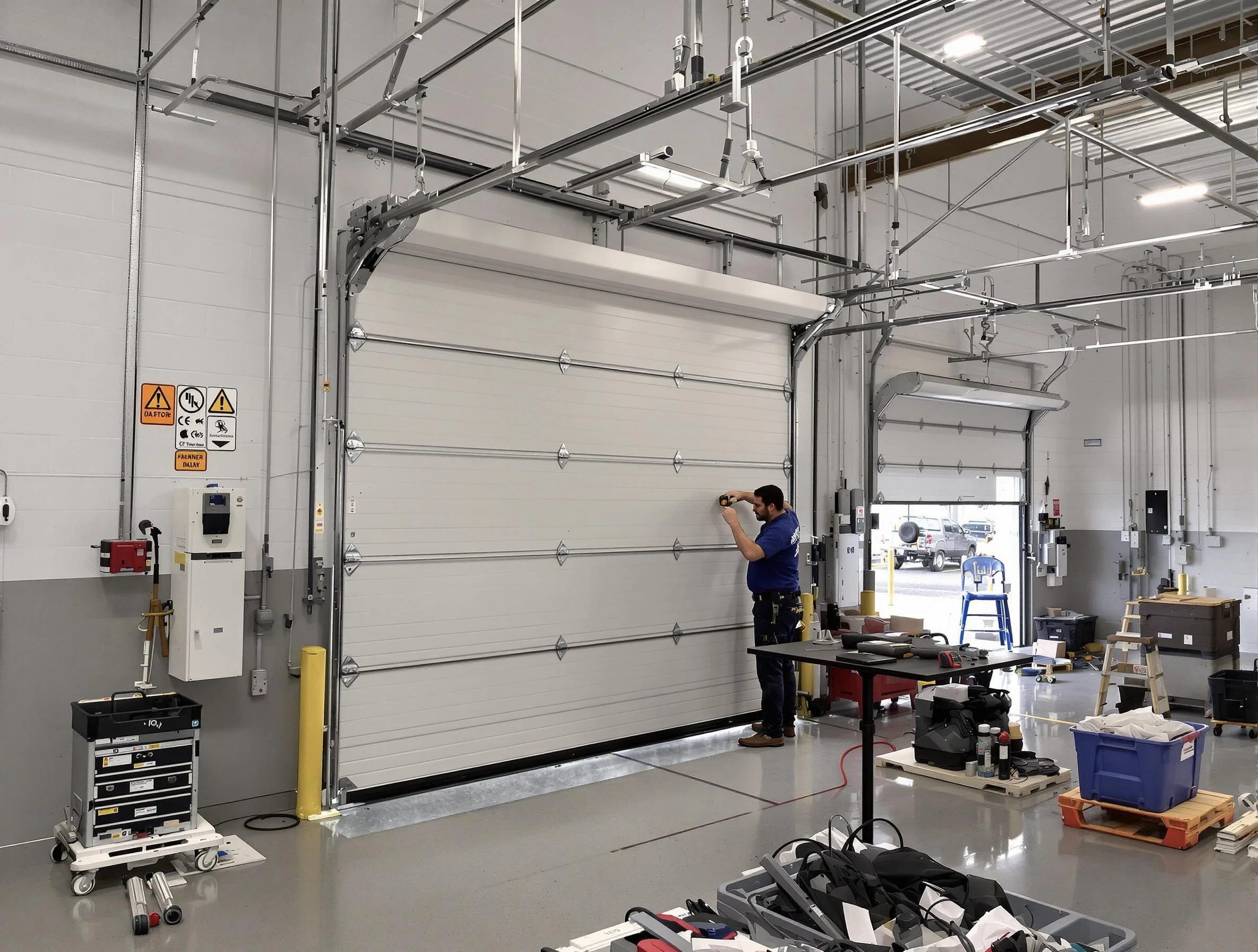 Commercial garage door repair being performed by Belleville Garage Door Repair expert in Belleville