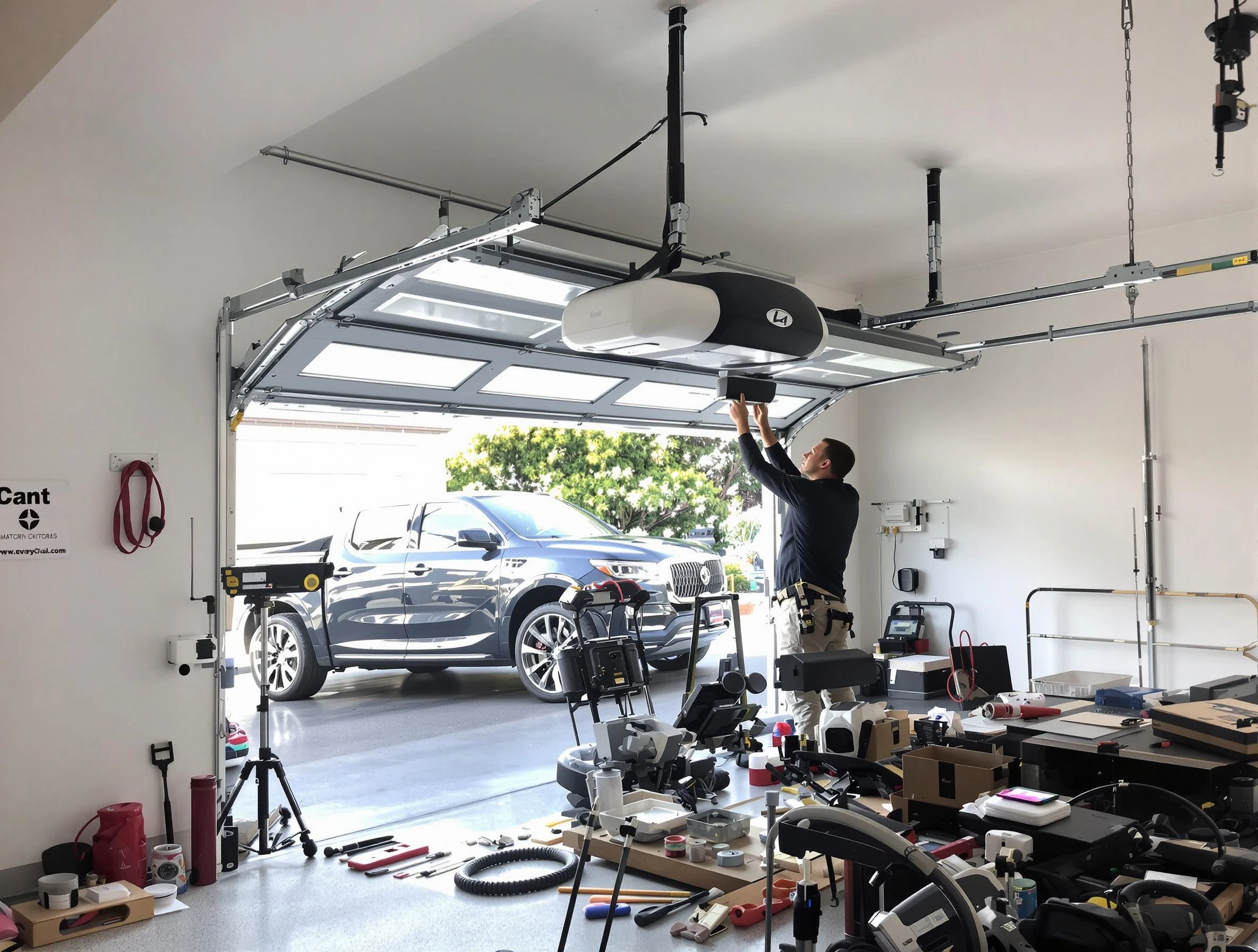 Belleville Garage Door Repair specialist installing smart garage door opener system in Belleville home