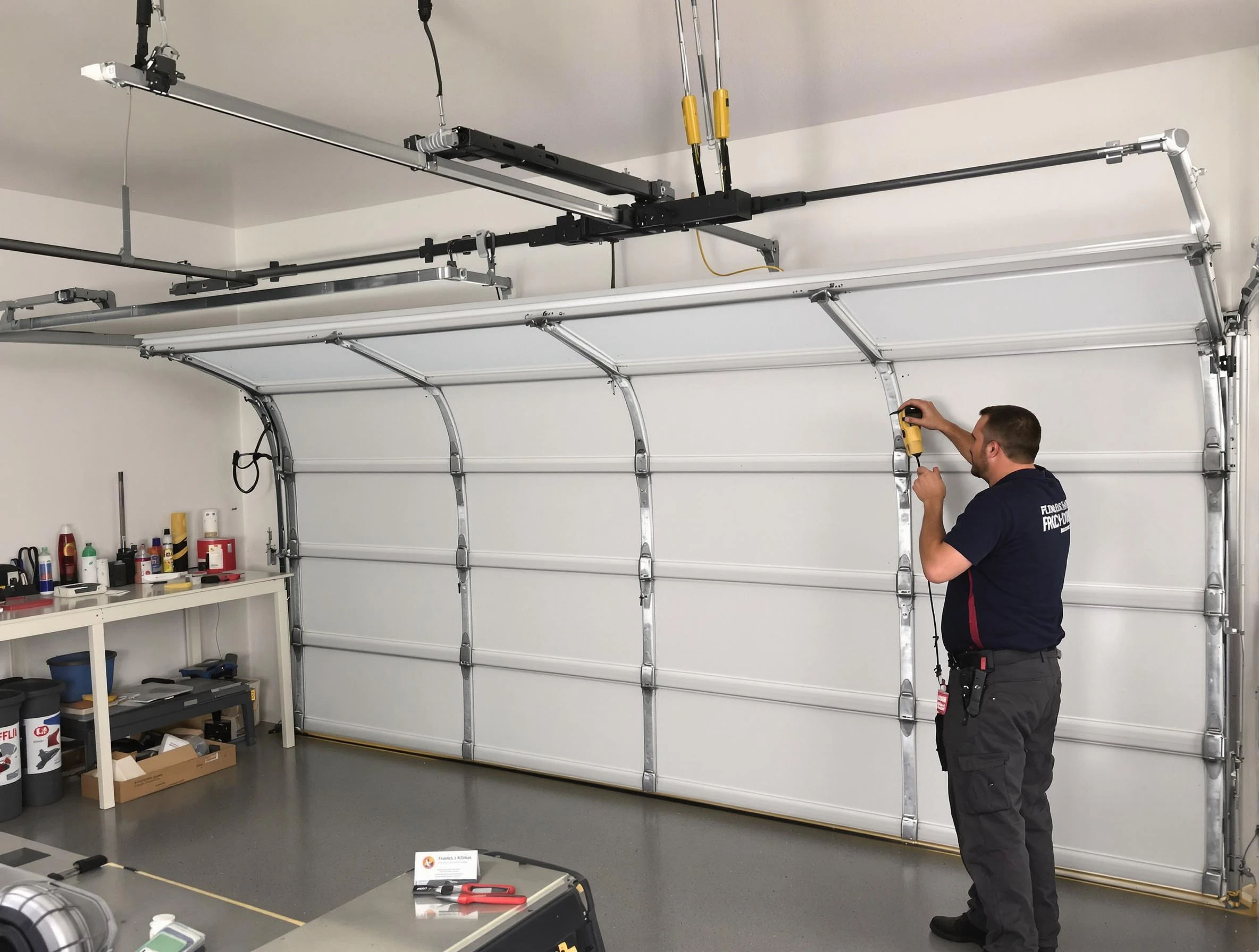 Belleville Garage Door Repair certified technician performing overhead door system repair in Belleville