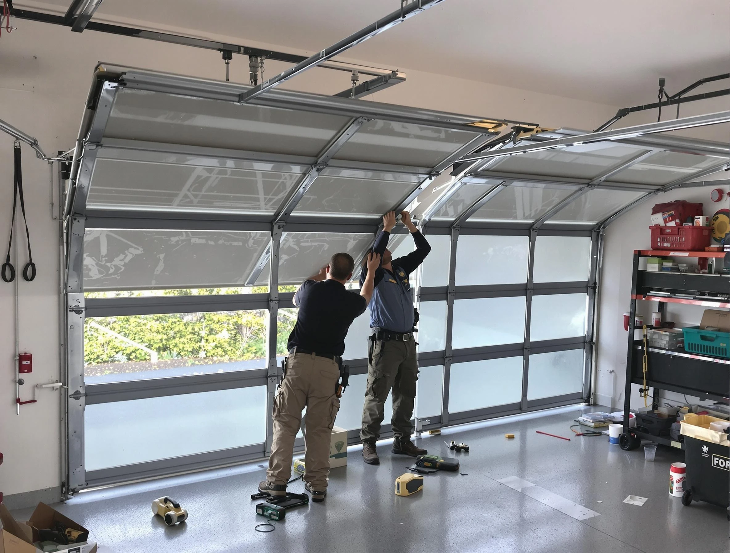 Belleville Garage Door Repair expert performing precise panel replacement on Belleville garage door