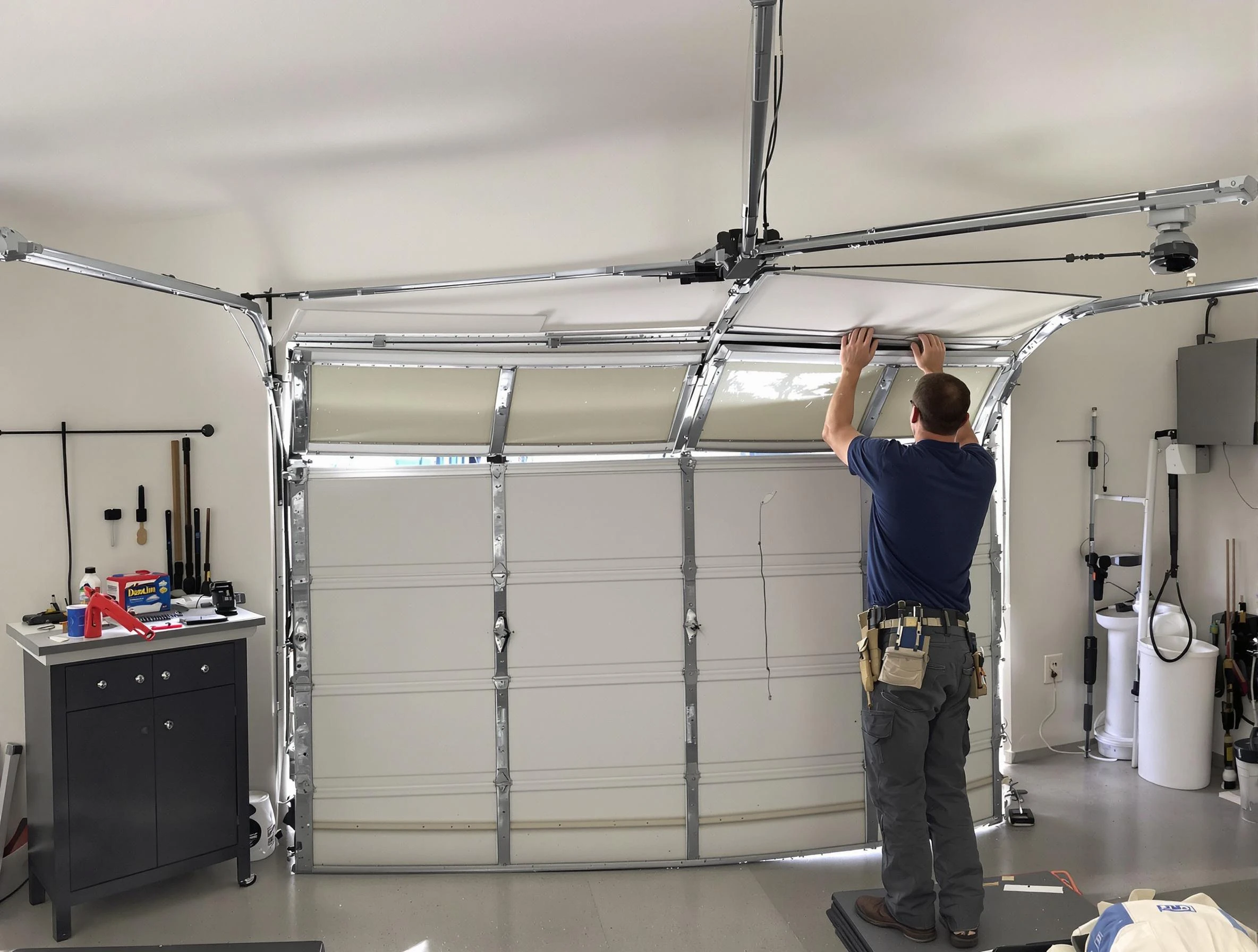 Belleville Garage Door Repair specialist performing precise section replacement on Belleville garage door