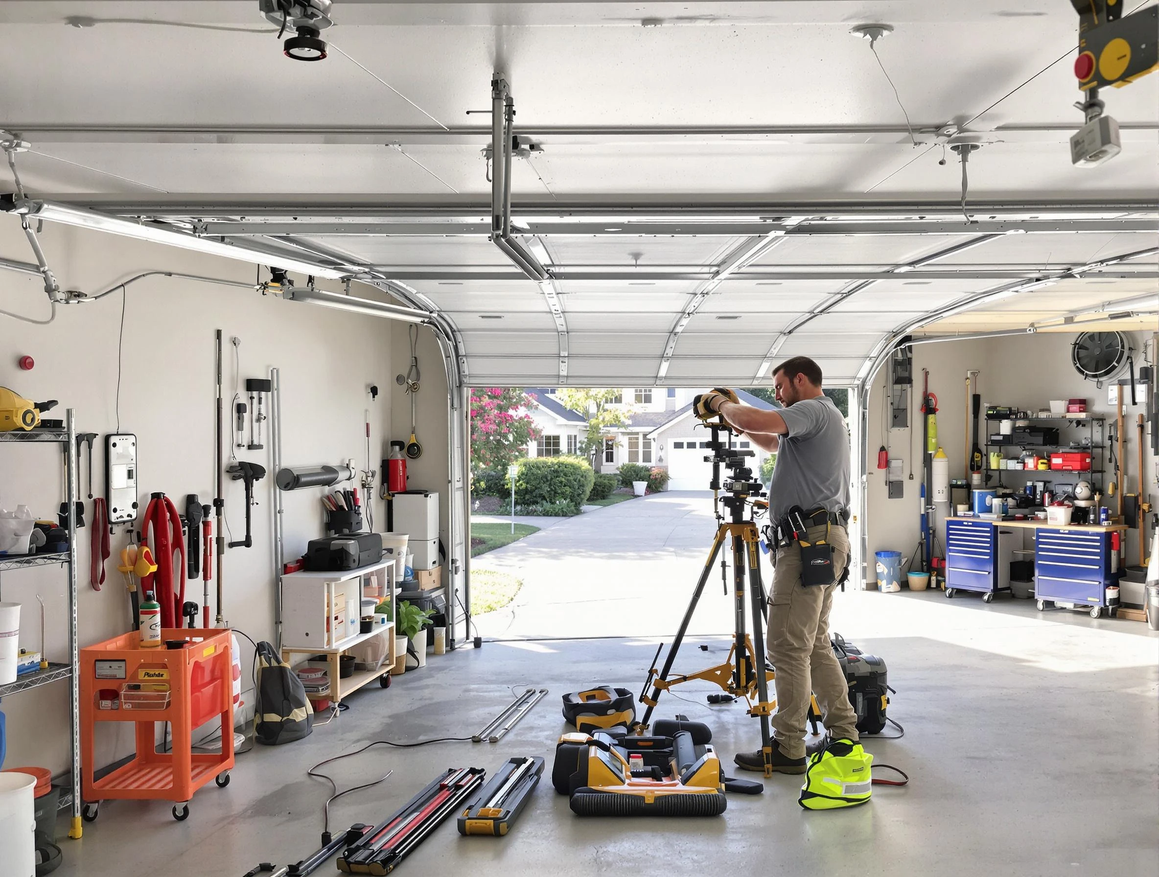 Belleville Garage Door Repair specialist performing laser-guided track alignment in Belleville